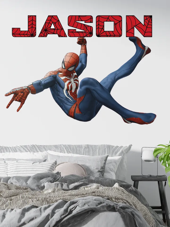 Personalized Spiderman Wall Decal Superhero Custom name Sticker Playroom Decor Gift z3010