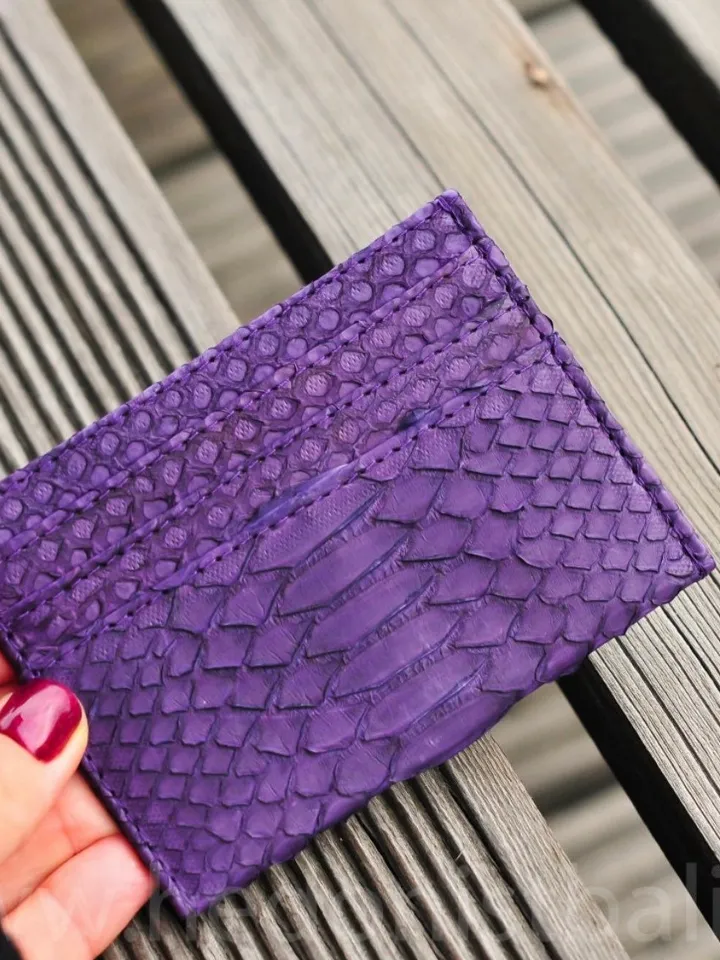 Genuine python skin creditcards holder | business cads holder violet snake colour unisex wallet small | gift idea exotic python skin leather