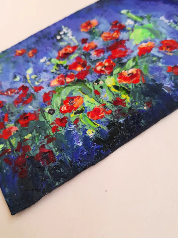 Miniature oil painting Red on purple 21x15 cm (8.28 х 6 inches)