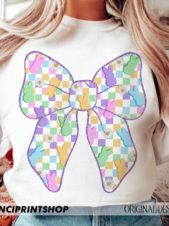 Checkerboard pastel easter bow png, Easter Coquette Bow png, Easter png, Easter Bunny png, Easter Shirt png, Spring png, Retro Easter png