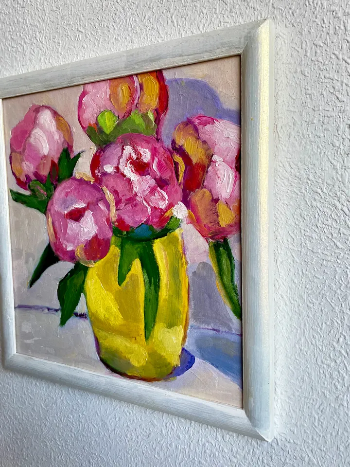 Peony painting, Original oil Painting on canvas, Flower Wall Art, Framed floral art