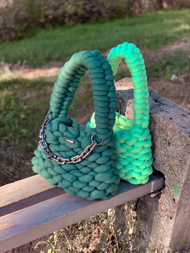 Chunky bag knit pattern PDF and video tutorial, crochet handbag, shoulder purse, vegan knit crossbody, retro style, mini tote