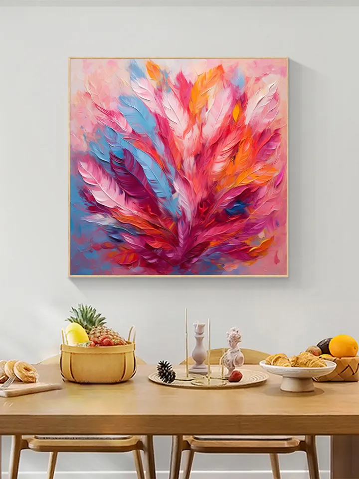 Original Colorful Feathers Oil Painting On Canvas, Large Wall Art, Abstract Colorful Painting, Custom Painting, Living room Home Wall Decor