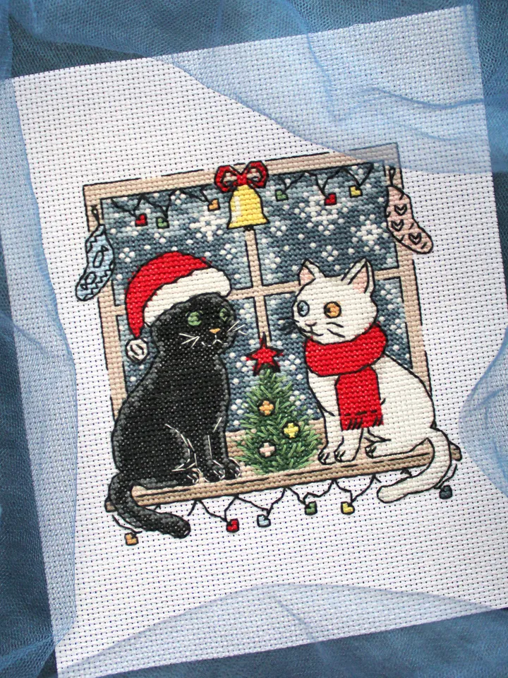 Cross stitch pattern Cats and Christmas, digital design PDF
