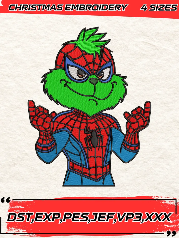 Grinch Spiderman Christmas Embroidery Design,Christmas Embroidery Design,4 Sizes,Digital Download