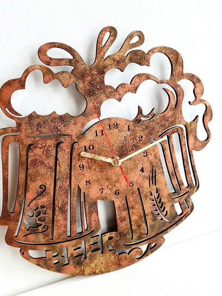 Beer wall clock for cafe Unique brown wall clock Hand made clock Silent clock