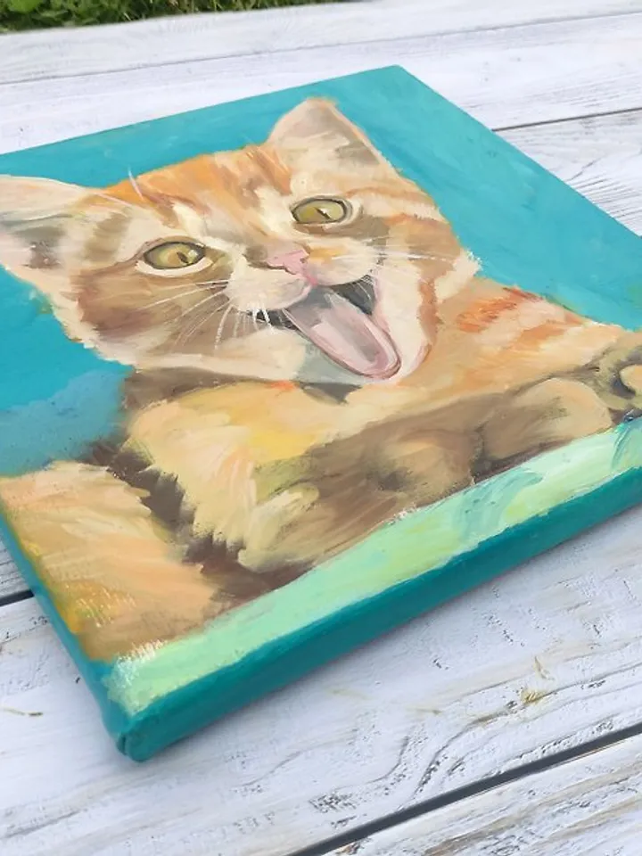 Kitten Original Art Red Cat Oil Painting Animal Pet Painting