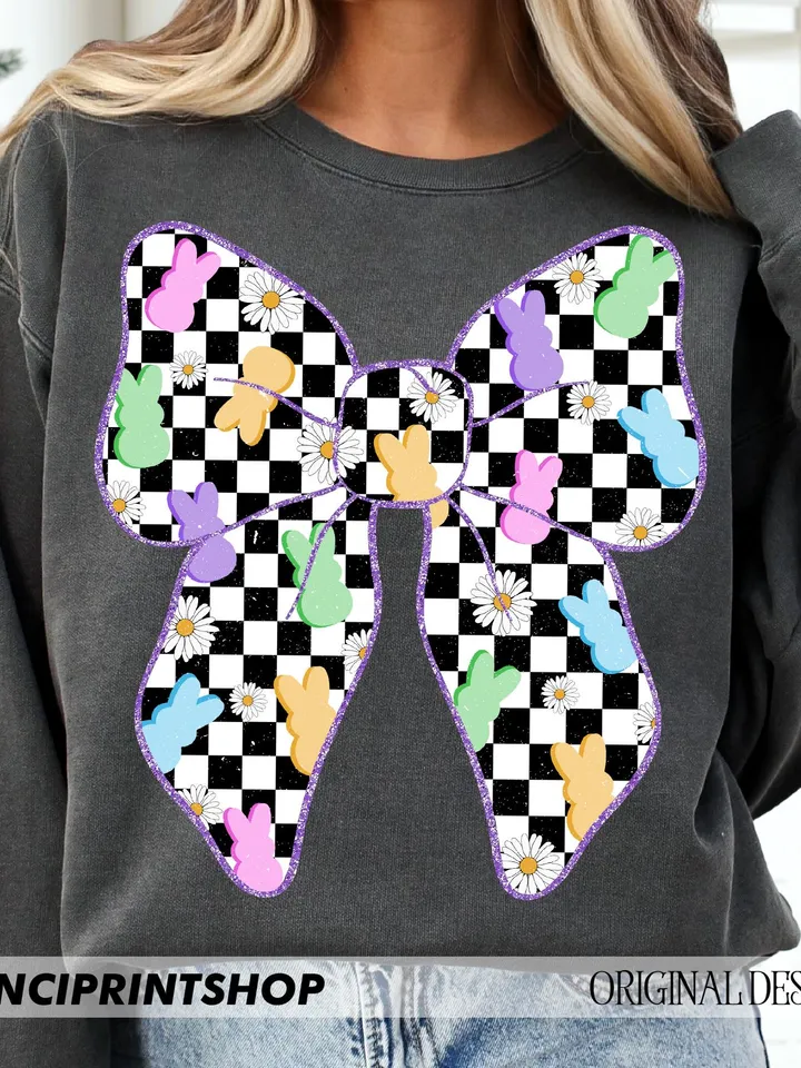 Checkered easter bow png, Easter Coquette Bow png, Easter png, Easter Bunny png, Retro Easter png, Floral Spring bow png, Easter shirt png