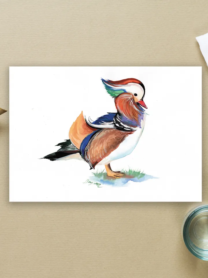 The Mandarin bird original watercolor, bird painting, wall decor, 8x11 in room art for bird lovers by Anne Gorywine