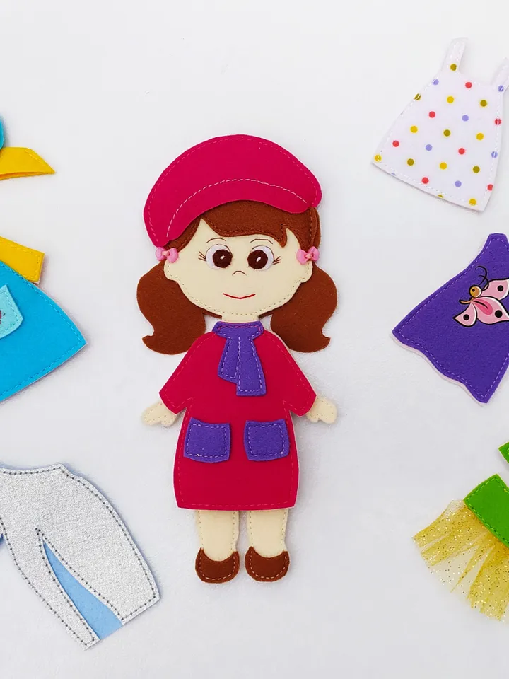 Felt doll pattern and 9 sets of clothes, Felt dress up doll pattern, Felt toy Pattern pdf for girl, Quiet book pattern, Non paper doll