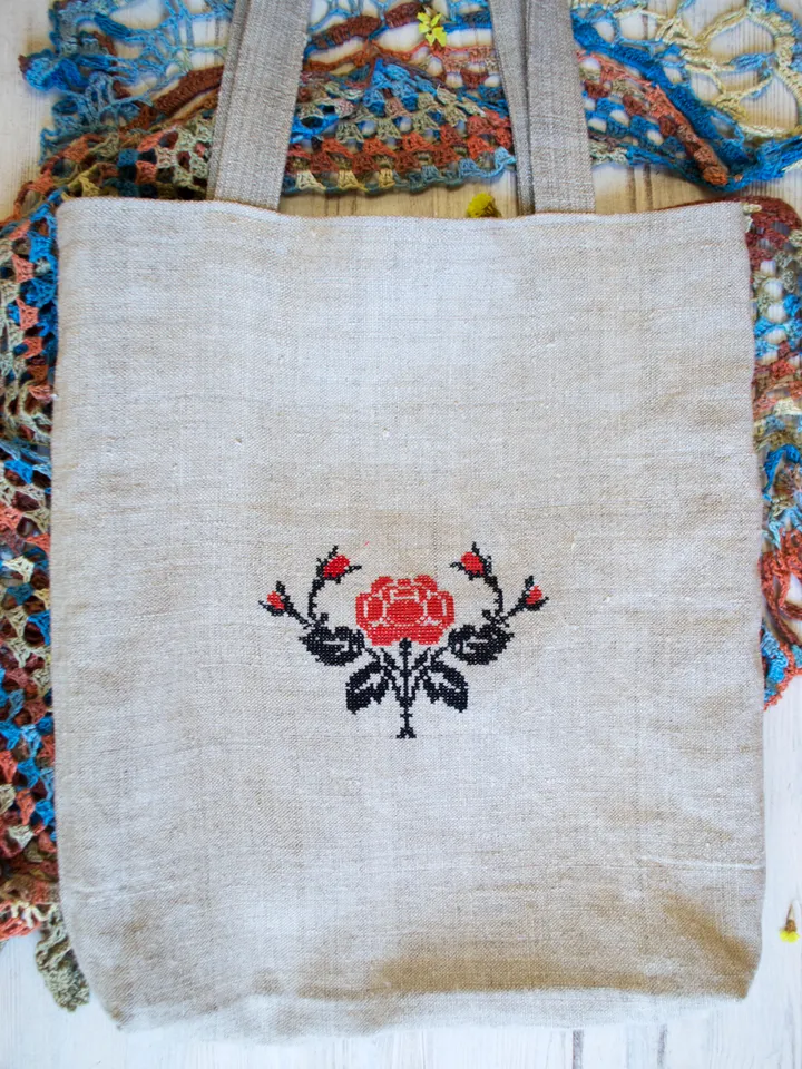 Big Shopper Embroidery Bag, Handmade tote bag