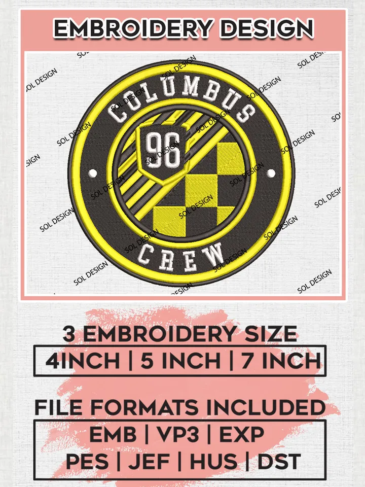 Columbus Crew Soccer Team Logo Embroidery Design, MLS Columbus Crew Logo Embroidery Files, Soccer Team Machine Embroidery, Machine Embroidery Design