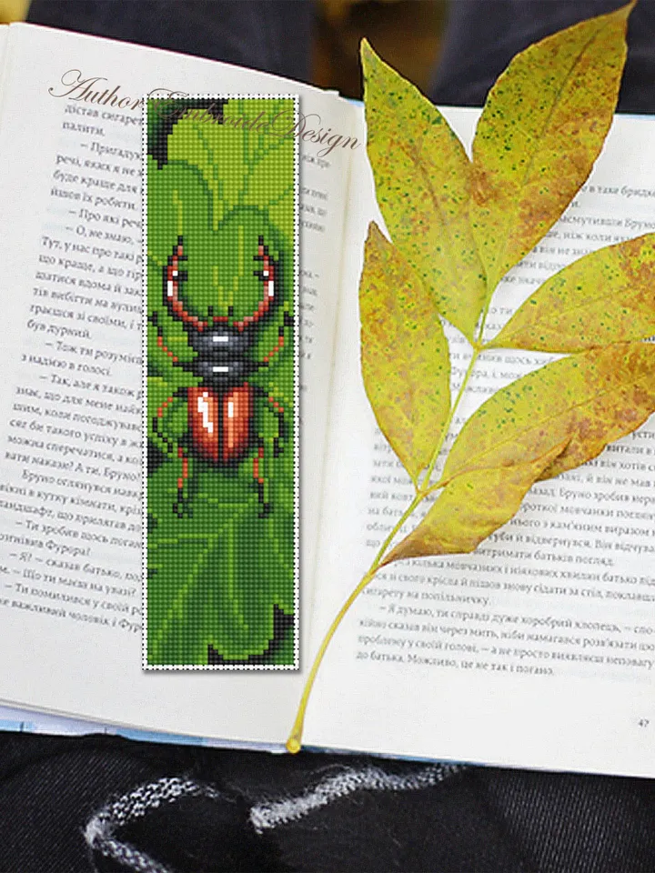Stag beetle bookmark cross stitch pattern PDF download Bug cross stitch chart, Modern bookmark pattern digital PDF, Book lover gift #B284