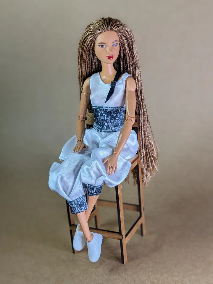 Handmade white & black floral print sports set for 1/6 scale fashion female dolls