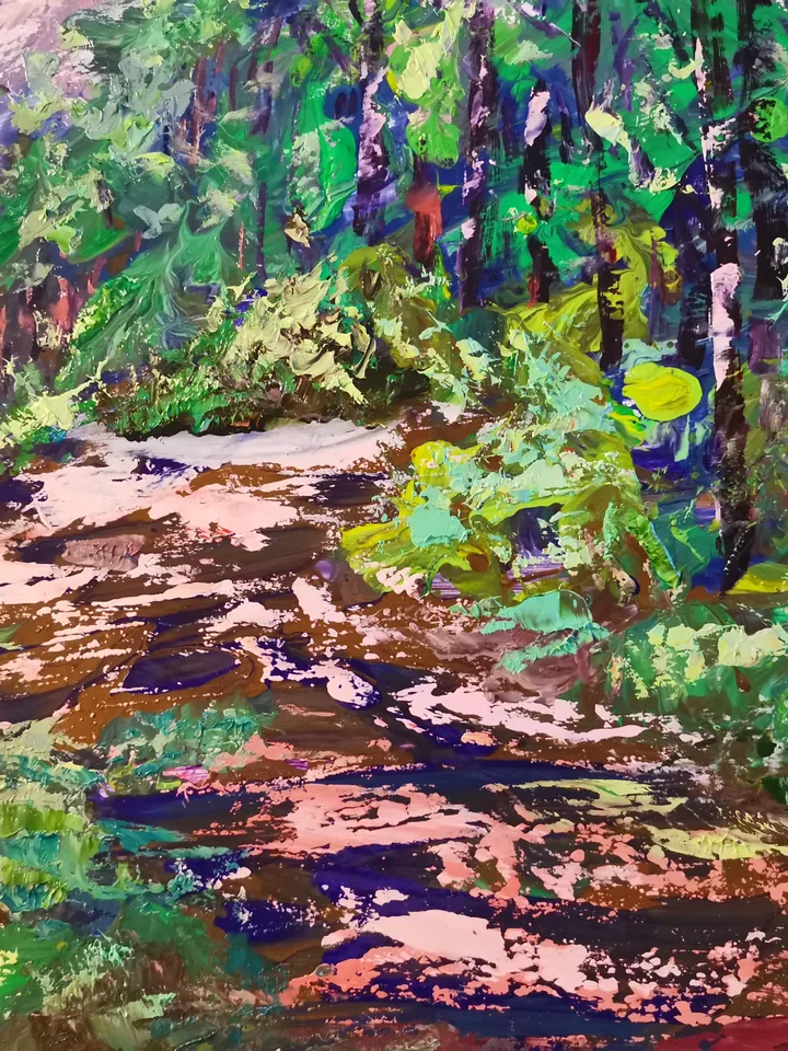 Oil Painting Forest Path Sun Abstract Impasto Art Original Artist Svinar Oksana