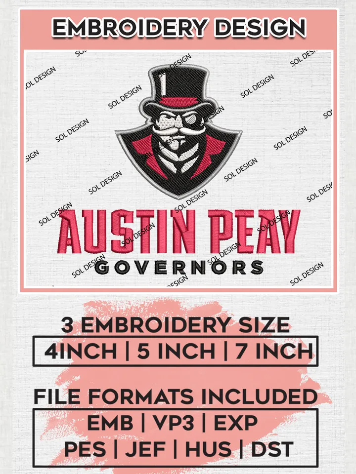 Austin Peay Governors Logo Machine Embroidery Design, NCAA Austin Peay Governors Embroidery Design Design files, NCAA Embroidery Designs, NCAA Machine Embroidery Designs, Digital Download