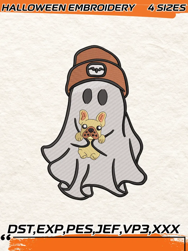 Ghost With Dog Cute Embroidery Design, Halloween Embroidery Design,4 Sizes, Digital Download
