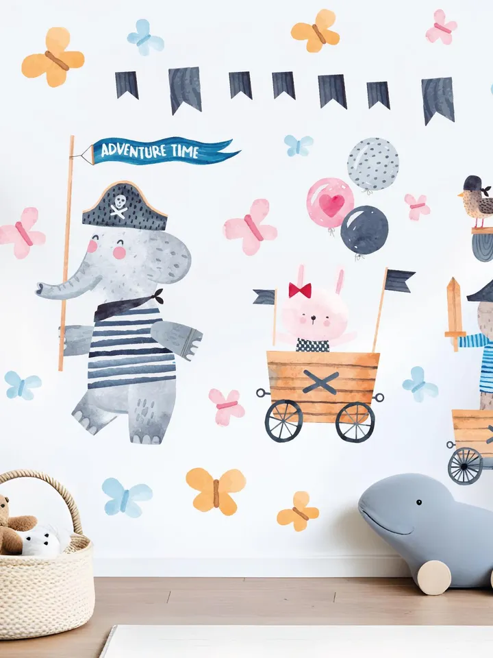 Watercolor Pirates animals Wall Decals Kids Stickers el139
