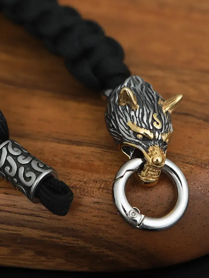 Paracord and stainless steel bracelet celtic wolf norse viking style