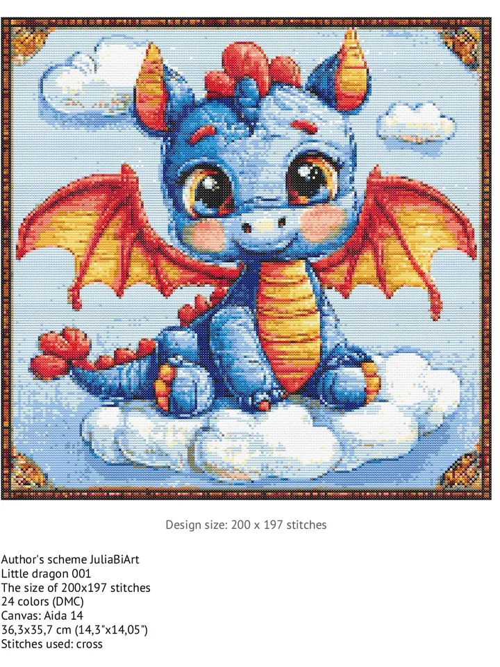 Cross stitch pattern PDF, Little dragon