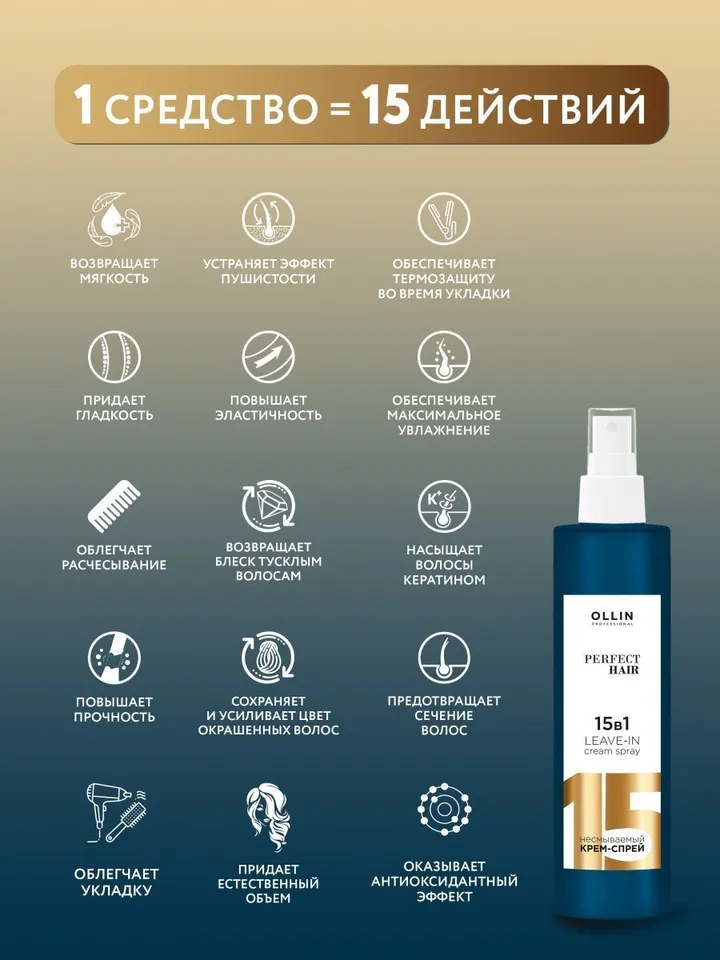 Ollin Professional / Cream-spray PERFECT HAIR multifunctional 15 in 1 / 250ml