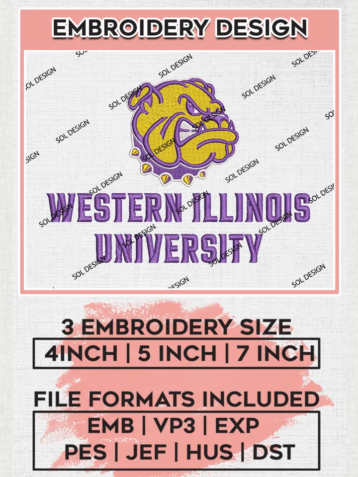 NCAA Western Illinois Team Logo Embroidery Design Files, NCAA Western Illinois Leathernecks Machine Embroidery, NCAA Teams, 3 sizes, NCAA Machine embroidery designs, Digital Download