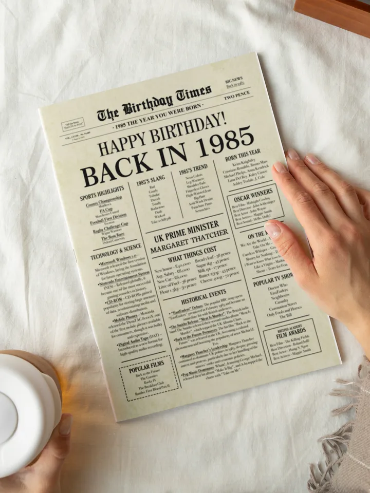 Back in 1985 United Kingdom | 40th Birthday Newspaper Sign | 1985 Birthday Poster UK | 40th Birthday Gift | 40 years ago back in 1985