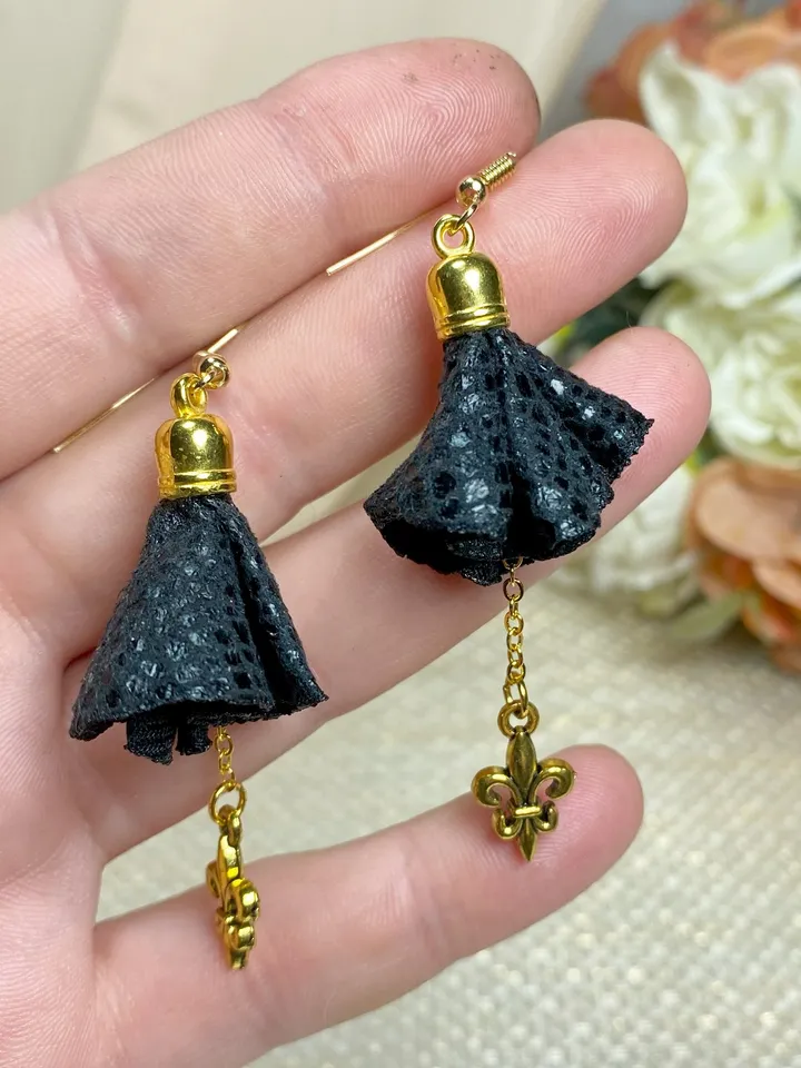 Handmade earrings. Black, bright earrings. Handmade jewelry.