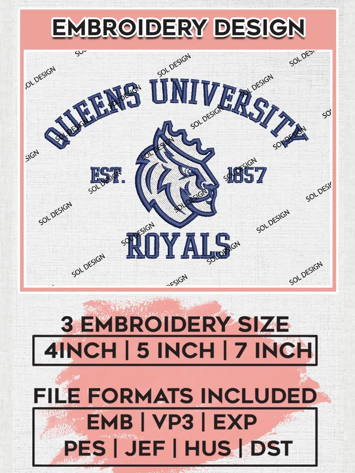 Queens University Royals Est 1857 Logo Embroidery Designs, NCAA Queens University Royals Team Embroidery, NCAA Team Logo, 3 sizes, Machine embroidery Files, Digital Download
