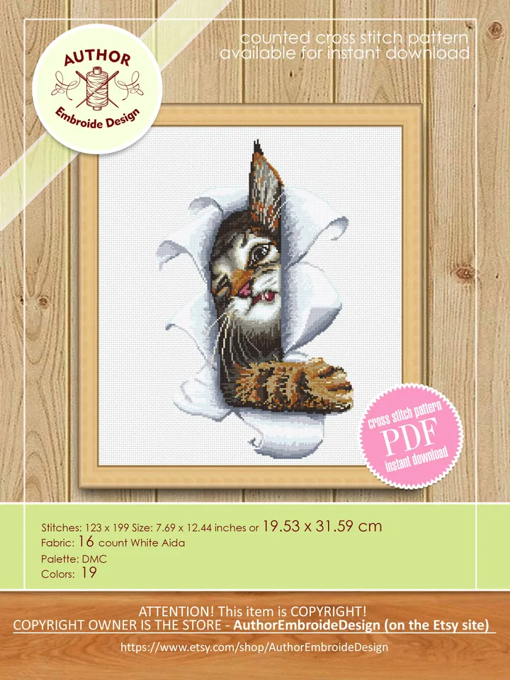 Funny cat cross stitch pattern download PDF Animal cross stitch chart, Cute kitten embroidery PDF, Easy cross stitch Gift for cat lover #K10