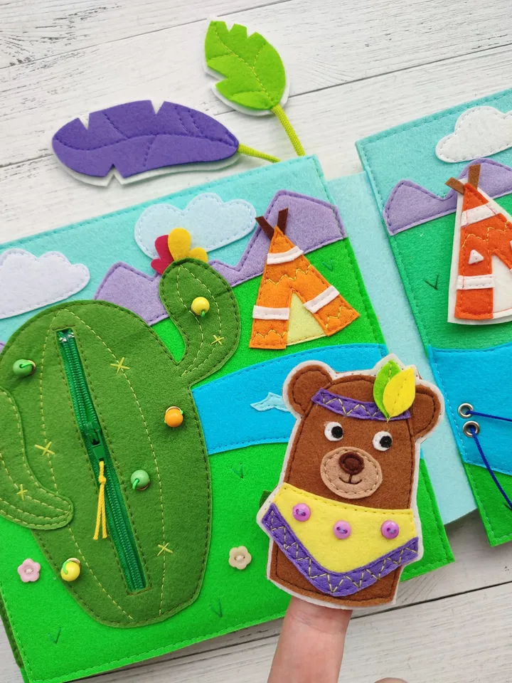 Indians Quiet book pattern, Felt activity book pattern pdf, DYI Quiet book sewing ideas for kids 2, 3, 4 year old, Baby soft book tutorial