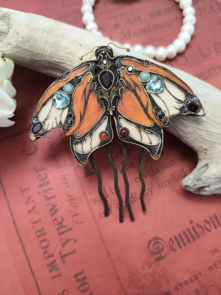 Large Orange Monarch Butterfly pin, Large Butterfly hairpin, summer hairpin