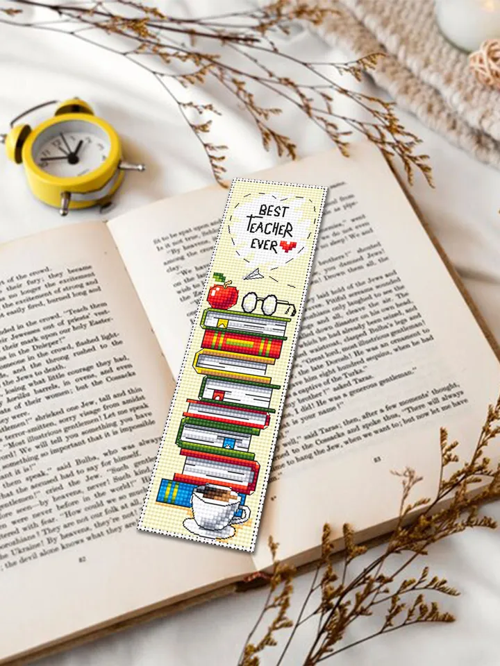 Teacher bookmark cross stitch pattern PDF download Best teacher ever, Handmade bookmark pattern digital PDF, Teachers day gift School #B352