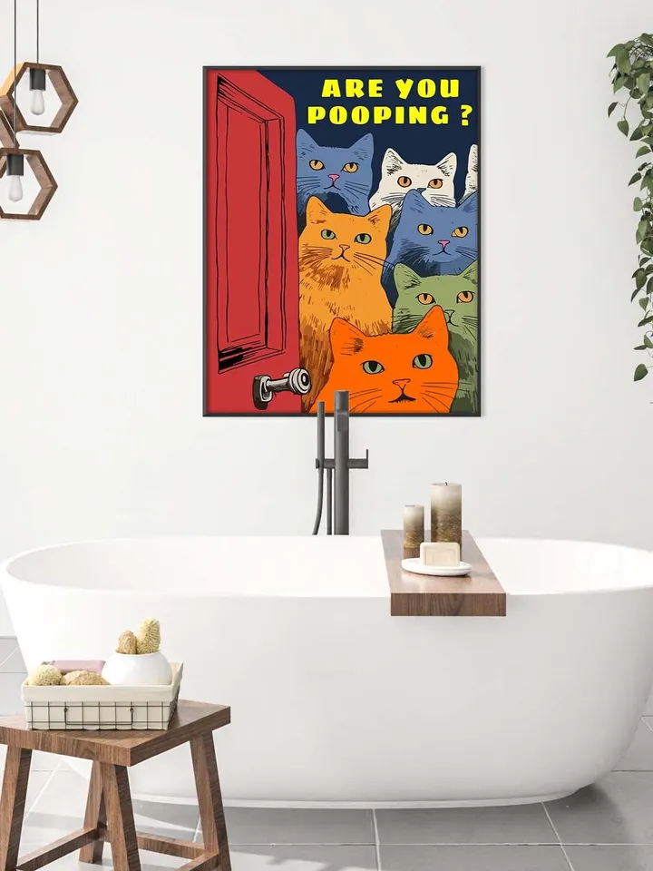 Funny Posters Pooping Print Bathroom Cat Print For Toilet Wall Art Print Funny Cat Print Printable Wall Art Bathroom Wall Art Toilet Poster