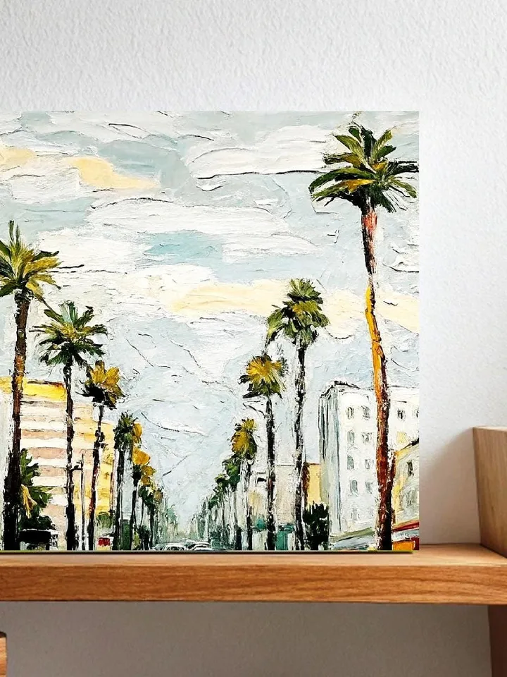 Los Angeles Oil Painting Street Original Art Impasto Scene Sunset Boulevard Impressionist Painting Palm Trees Car Cityscape Art Gift