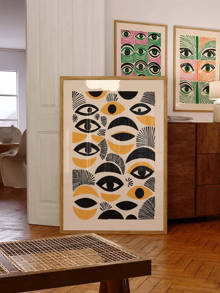 Abstract Eye Digital Print, Minimalist Eye Wall Art, Black Gold Poster, Crayz eyes art Stylish Modern Illustration, Instant Digital Download