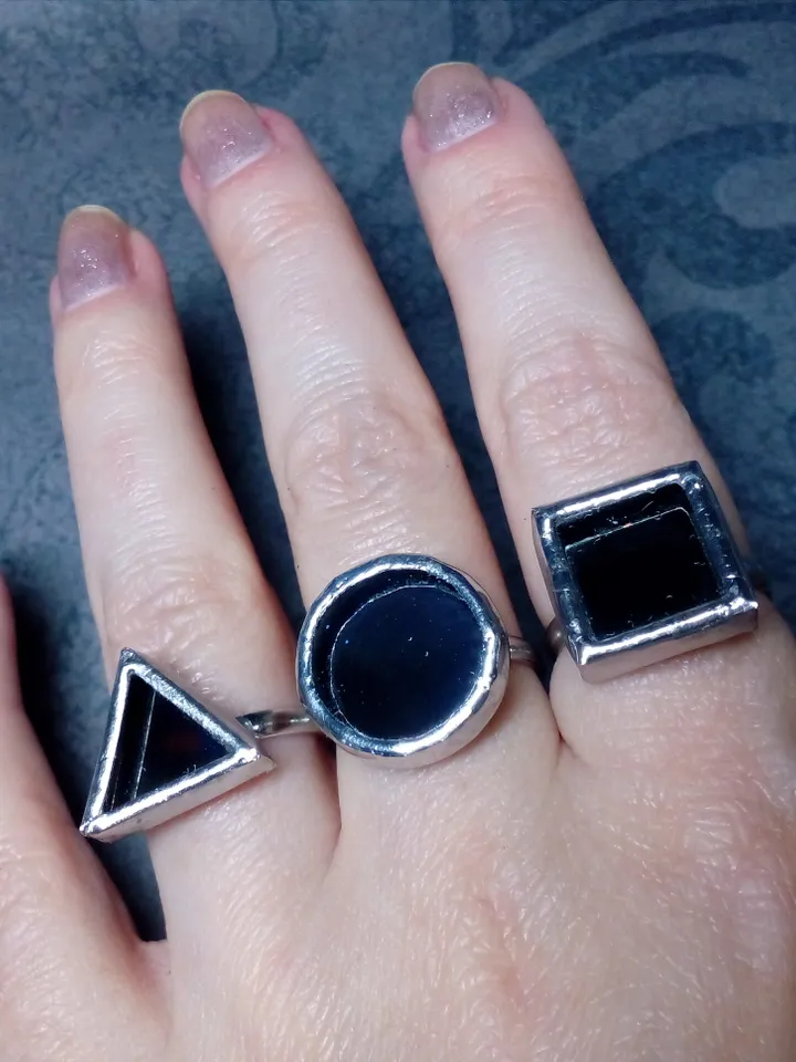 Mirror ring, squar ring, round ring, triangular ring, tin soldered glass ring, scrying mirror ring