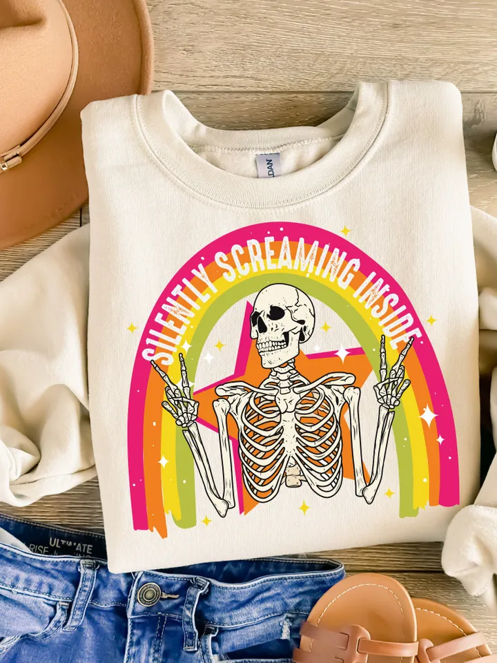 Silently Screaming Png Dead Inside but Also Love Rainbows PNG | Trending PNG | Funny PNG | Funny Mental Health Design | Anxiety Funny Design