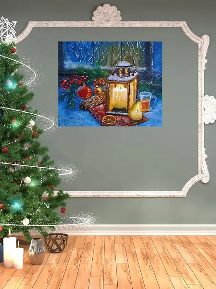 Christmas Painting Christmas Wall Decoration Christmas Lantern Canvas 40x50 cm