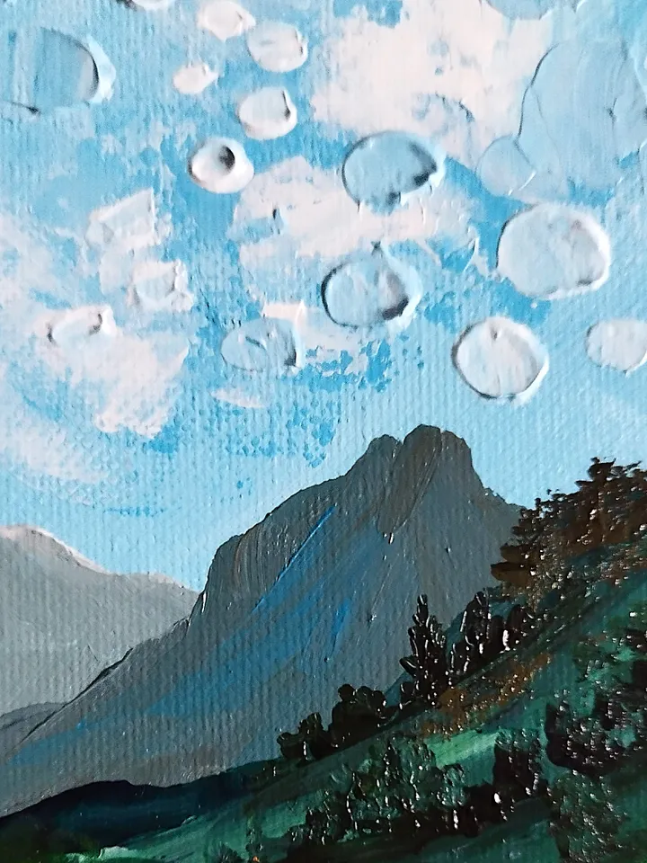 Mountain landscape painting Daisies impasto art