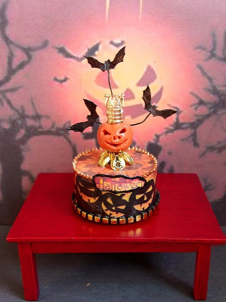 Puppet theater for Halloween. Pumpkin with illumination and bats. 1:12. dollhouse miniature. handmade.
