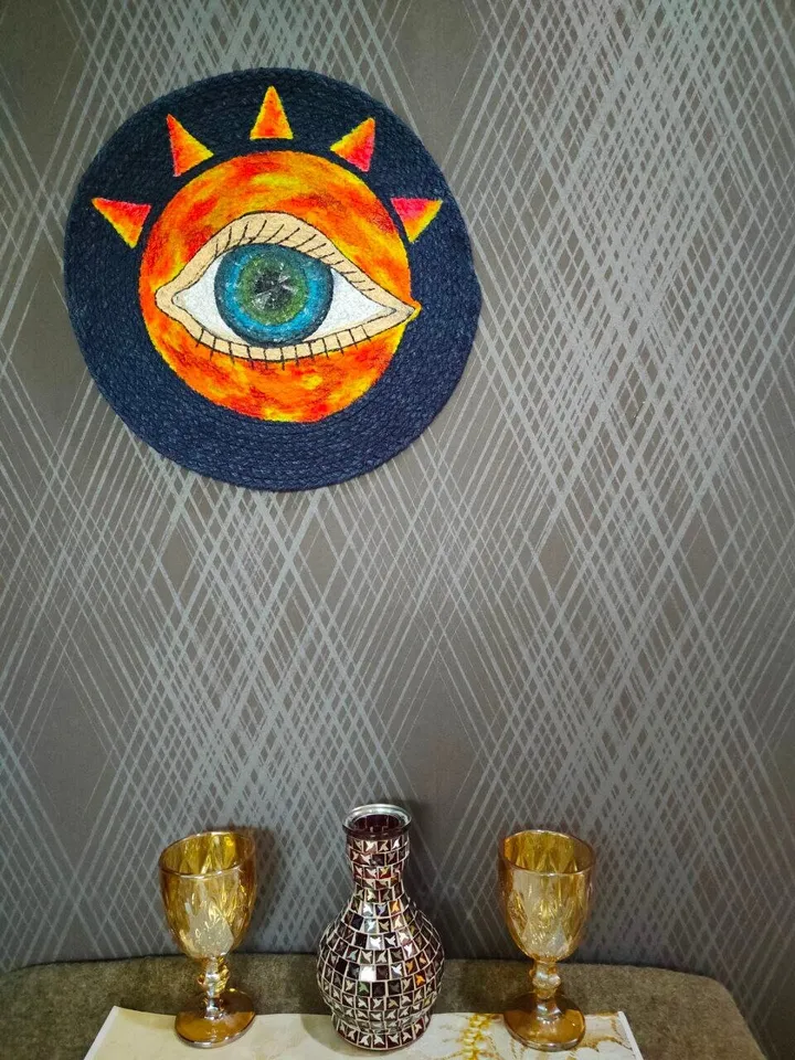 Third eye,mug rug,all-seeing eye,wall painting,placemat,sun eye,ethnic amulet,sacred geometry,talisman,vedic gift,symbol,angel aura,tapestry