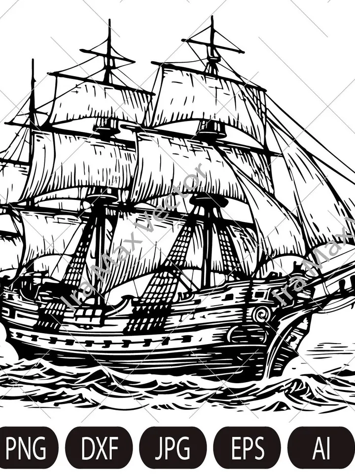 Pirate Ship SVG, Frigate, Pirate SVG, Pirate Ship Silhouette SVG, Ship detailed svg, Sailboat svg, Pirate Ship Captain svg, Cut File Cricut