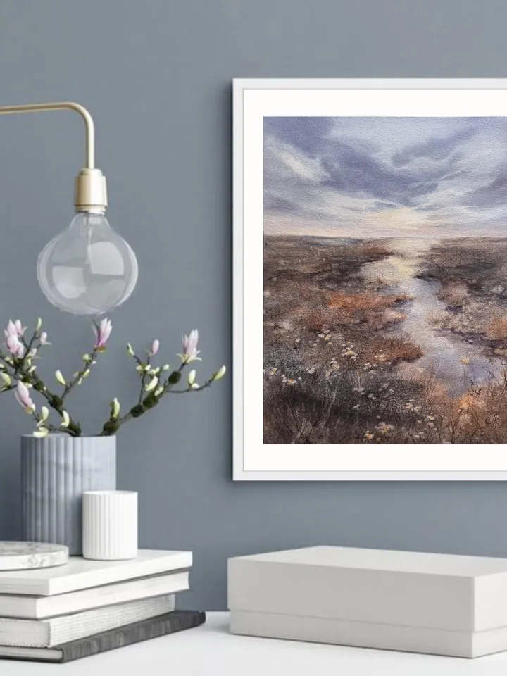 Meadow Original Watercolor Painting Field Landscape Wildflowers Art
