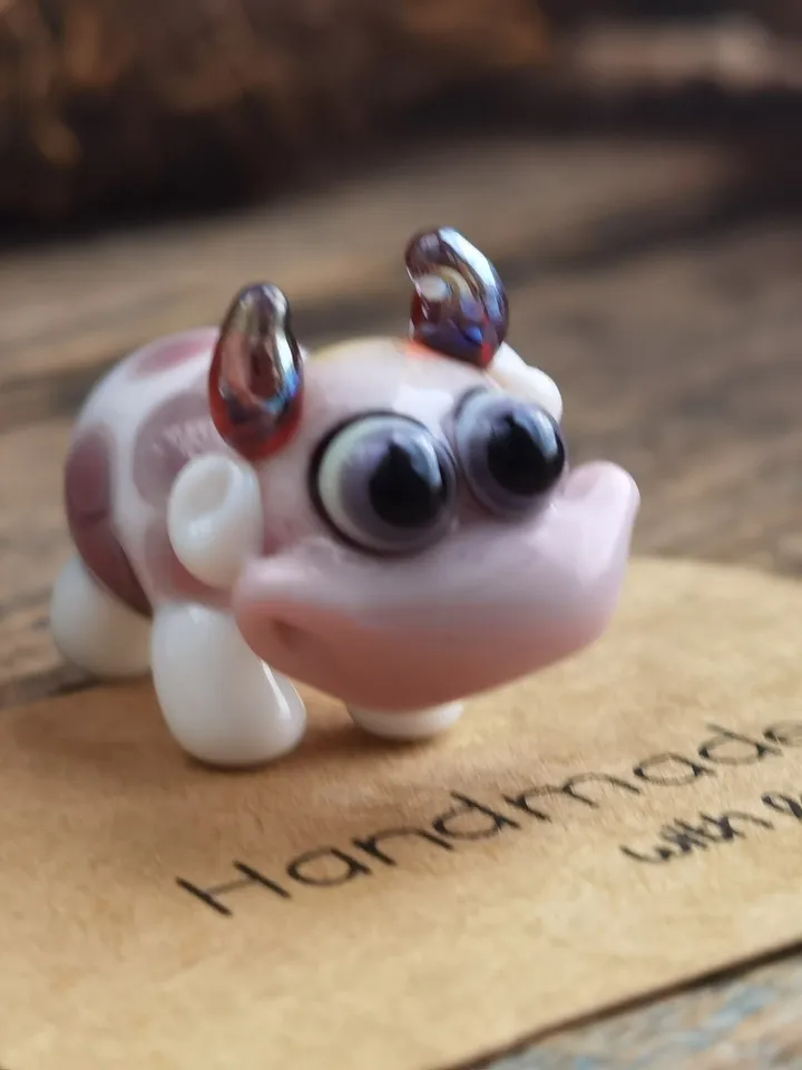 GLASS FIGURINES Cow figurine Glass cow Miniature cow tiny cow Tiny glass animals Farm animals Strawberry Dollhouse miniature Blown