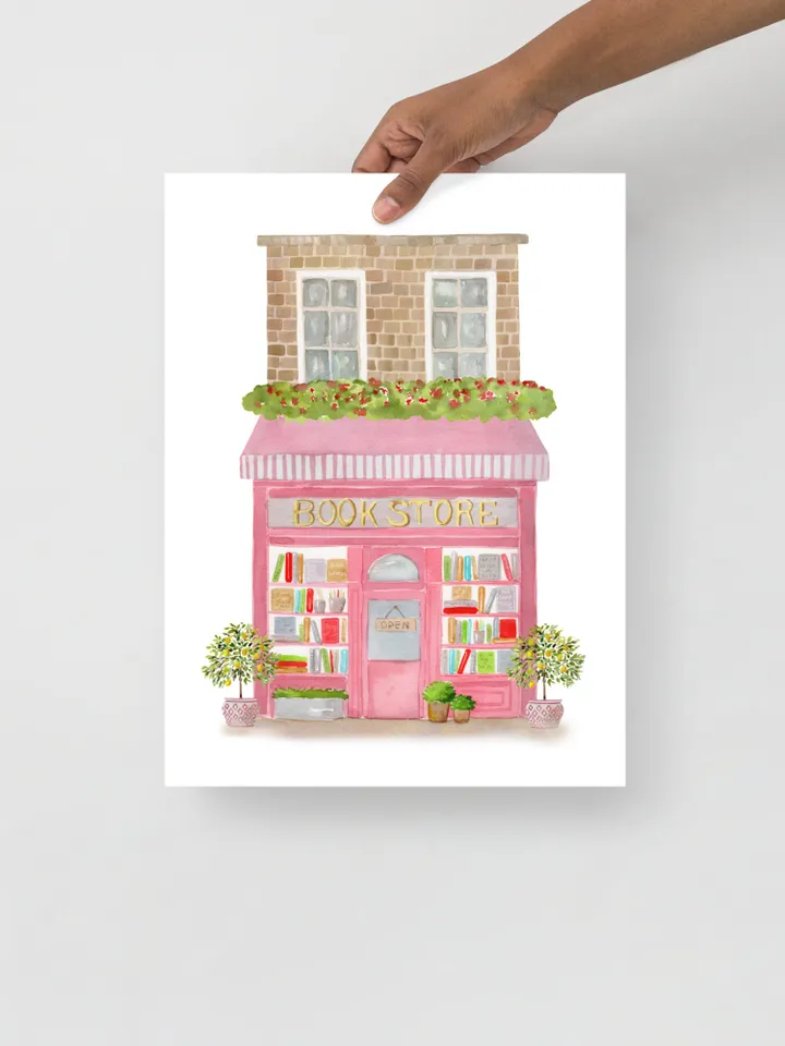 Book Store Watercolor Art  Print, Book Lover Gift, Bookshop Print, Library Art, french Art, Book Shop Art Print, Vintage Painting, Book Art
