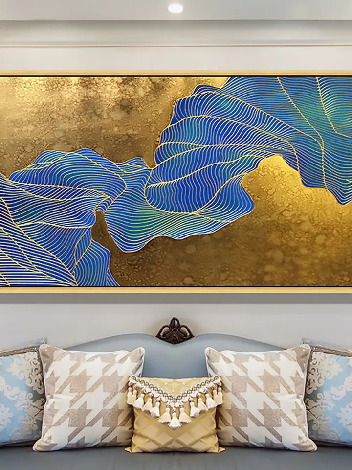 Gold Foil Oil Painting on Canvas, Large Original Abstract Gold Leaf Painting,lake water,Large Wall Art, Living room Wall Decor, Housewarming