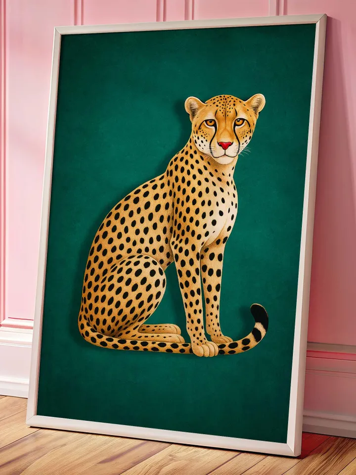 Emerald Green Cheetah Art Print: Modern Maximalist Home Decor (Digital Art)