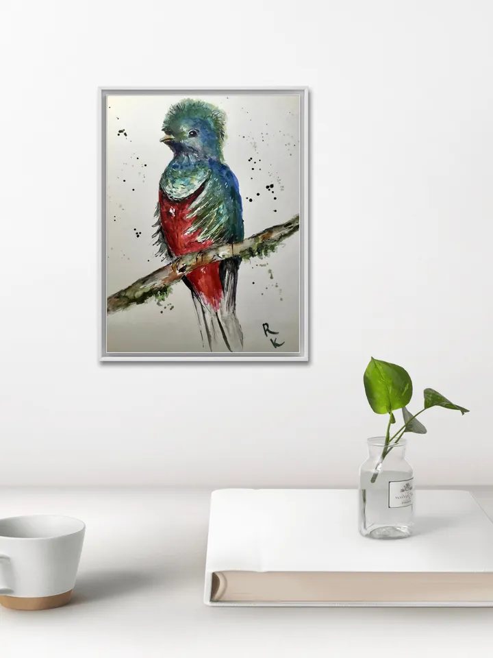 Quetzal bird original watercolour painting,exotic birds painting,watercolor birds wall art,small painting gift,original birds painting.