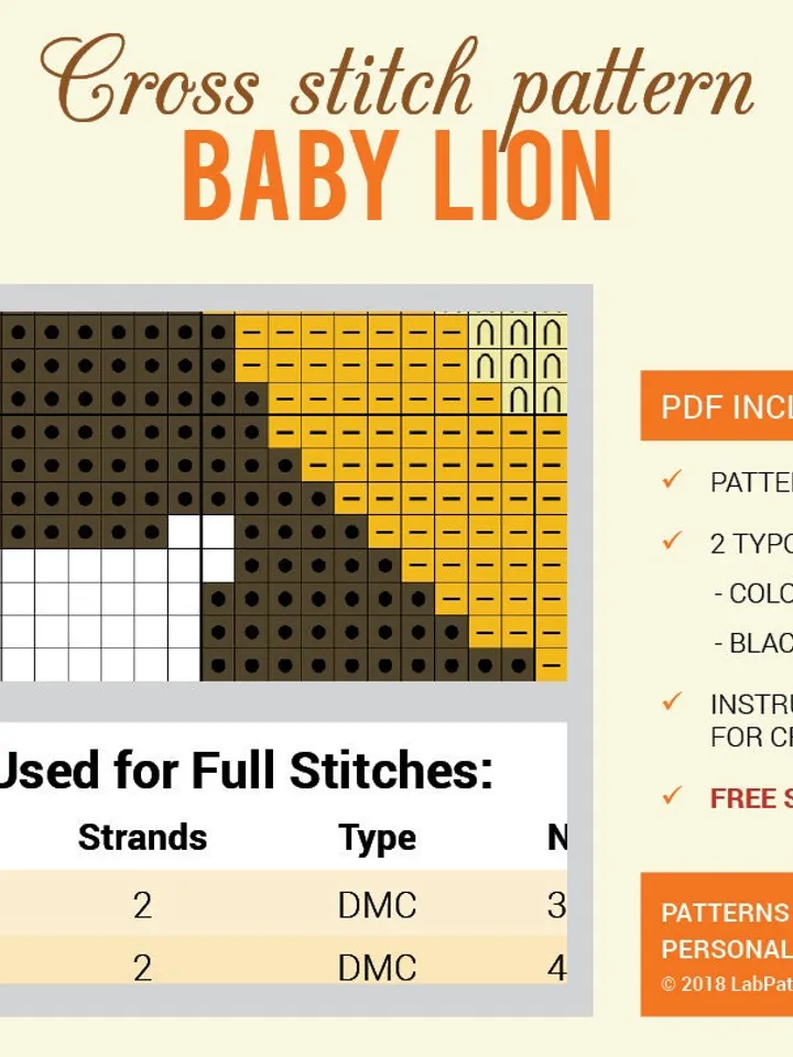 Baby Lion Cross stitch pattern Animal Funny Kids Cross stitch pattern PDF Format Instant Download Home decor Modern
